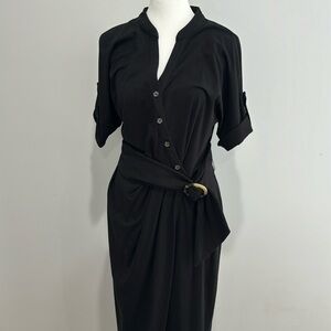 Long black faux wrap dress